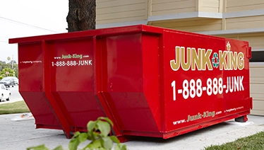 Dumpster sitting in home driveway.