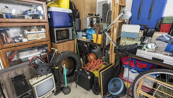 A garage full of junk.