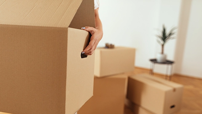 Someone carrying a moving box.