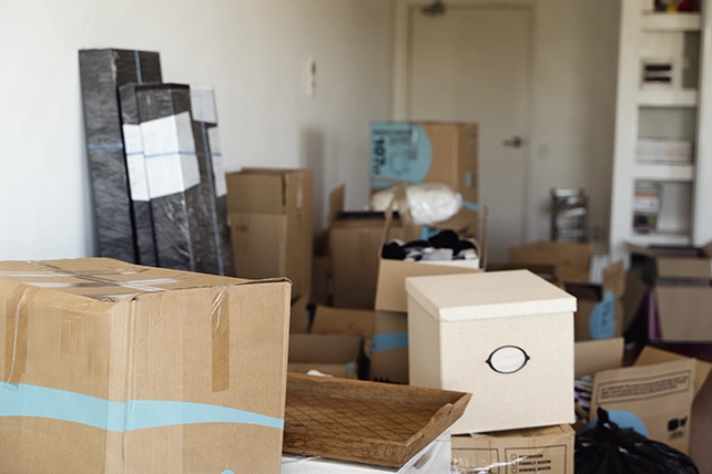 A room full of cardboard boxes.