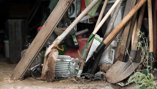 Shovels and other yard and gardening tools.