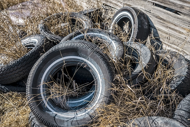 A large pile of tires.